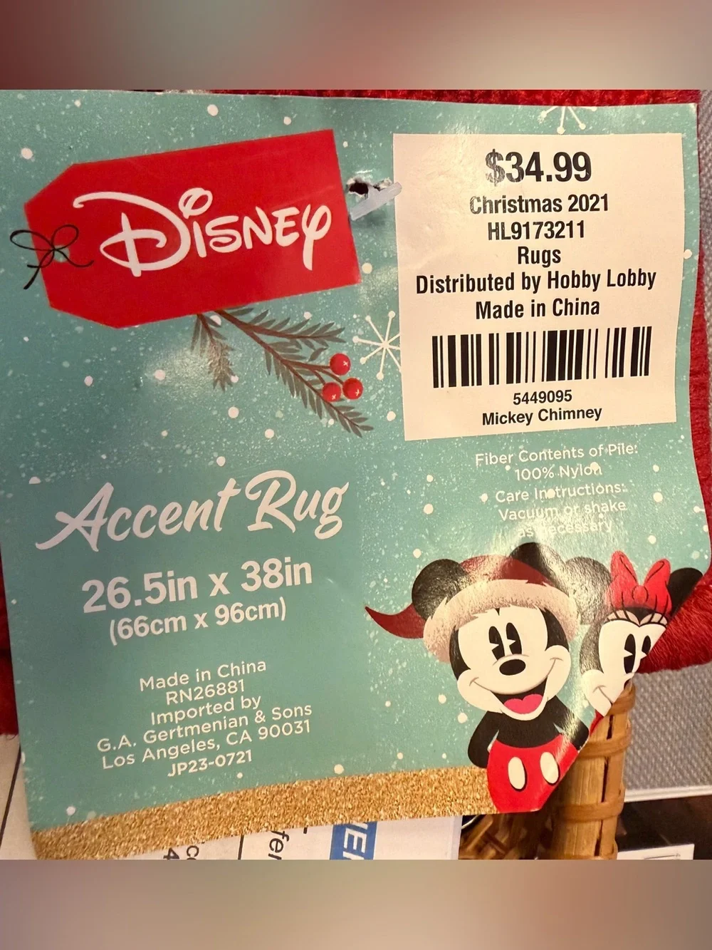 Disney Red Mickey Mouse Santa Holiday Mat